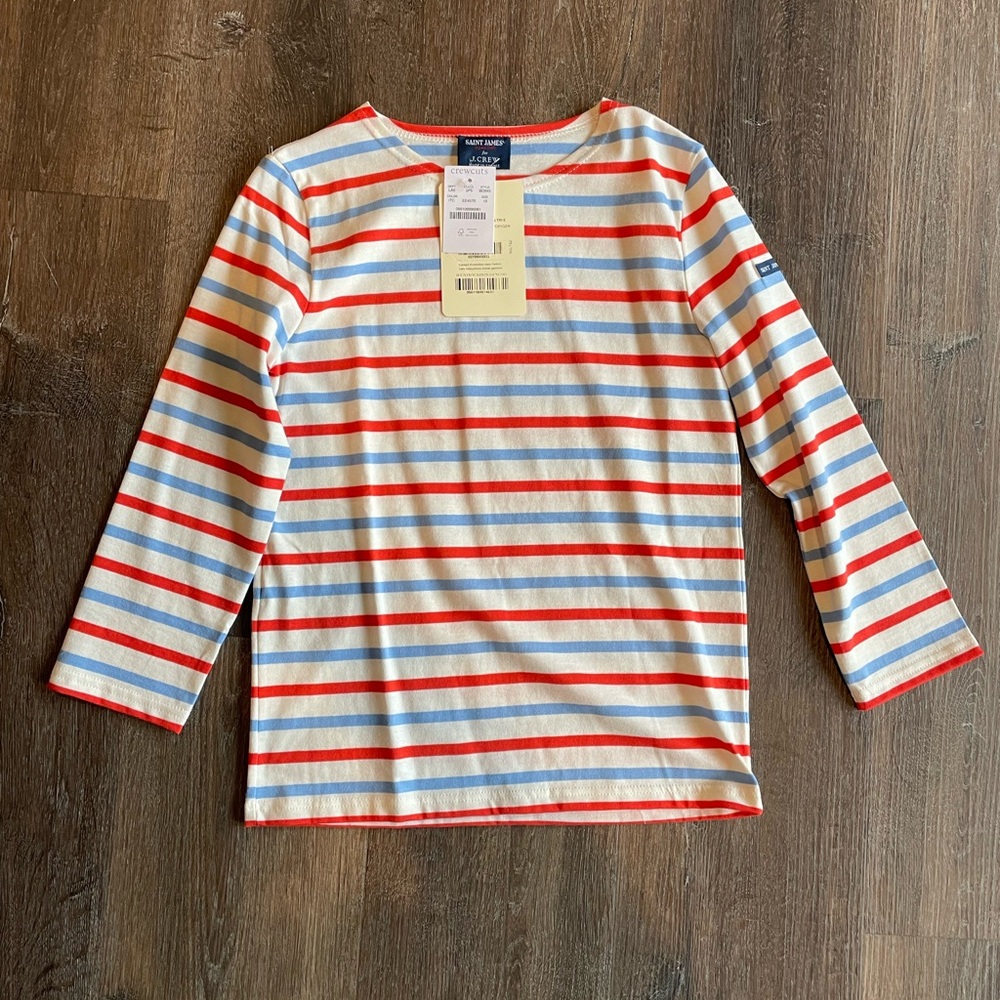 Saint James x J. Crew Kids Cotton Long Sleeve Striped Shirt, Sz 10, NWT - Picture 2 of 4